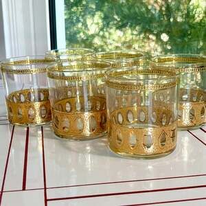 Vintage Culver Antigua 22K Gold Double Old Fashioned Glasses Set of 6